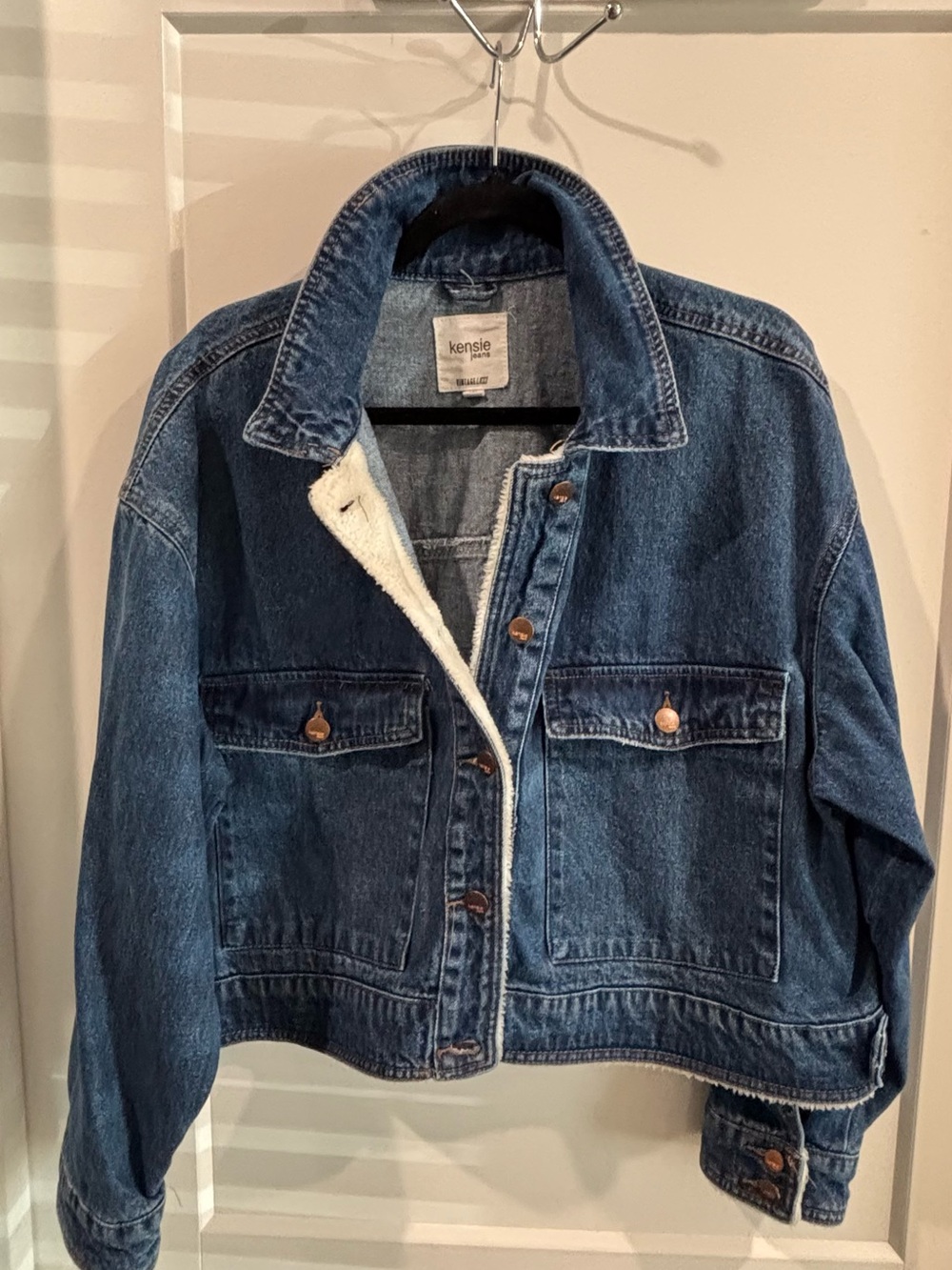 Kensie Dark Blue Denim Sherpa Jacket SZ XL